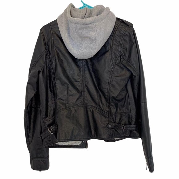 Jou Jou Juniors Hooded Faux-Leather Moto Jacket XL - Picture 3 of 10